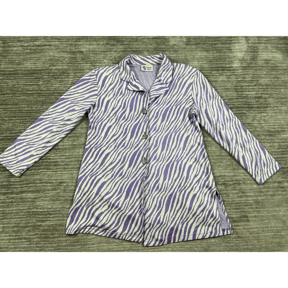 Maggie Sweet Jacket Womens Medium Purple Geometric Longsleeve Blazer Knit Padded